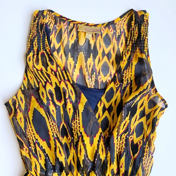 PRINCESS VERA WANG Size XS Mustard & Navy Sleeveless Dress - Picture 8 of 12